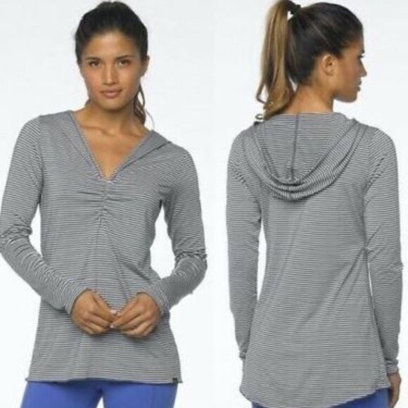 Prana Perry Striped Pullover Hoodie Black and white Size Small - Picture 1 of 9